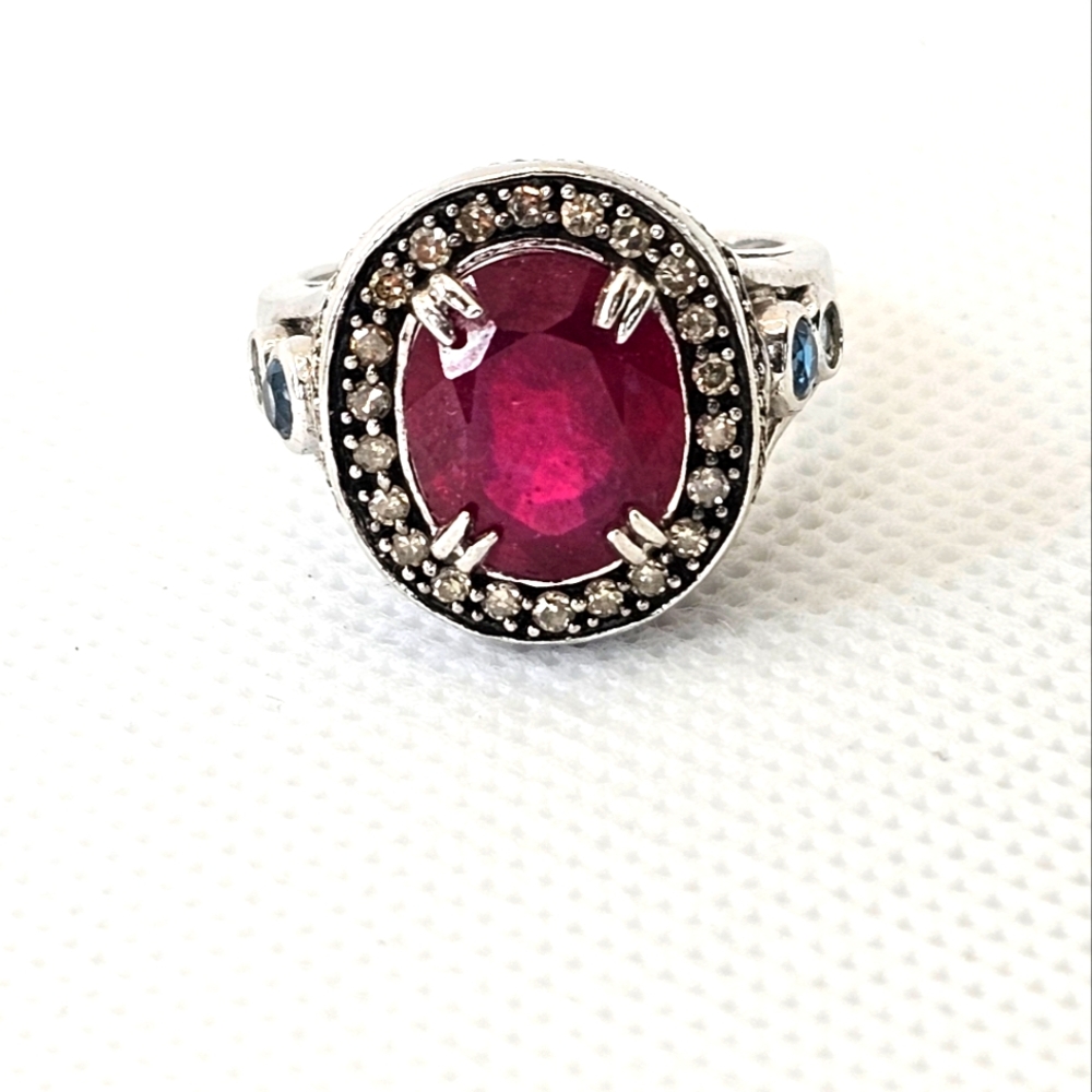 Genuine Rarities Carol Brodie Ruby, Champagne Diamonds & Blue Topaz Sz 7.75 - Picture 6 of 17
